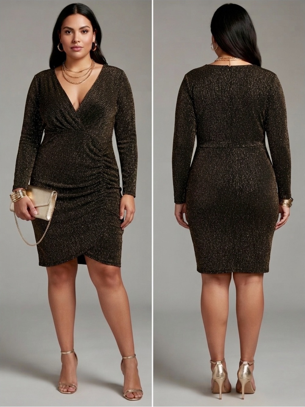 Stunning Black and Gold Metallic Shimmer Dress by Blue.S.-Size -Large